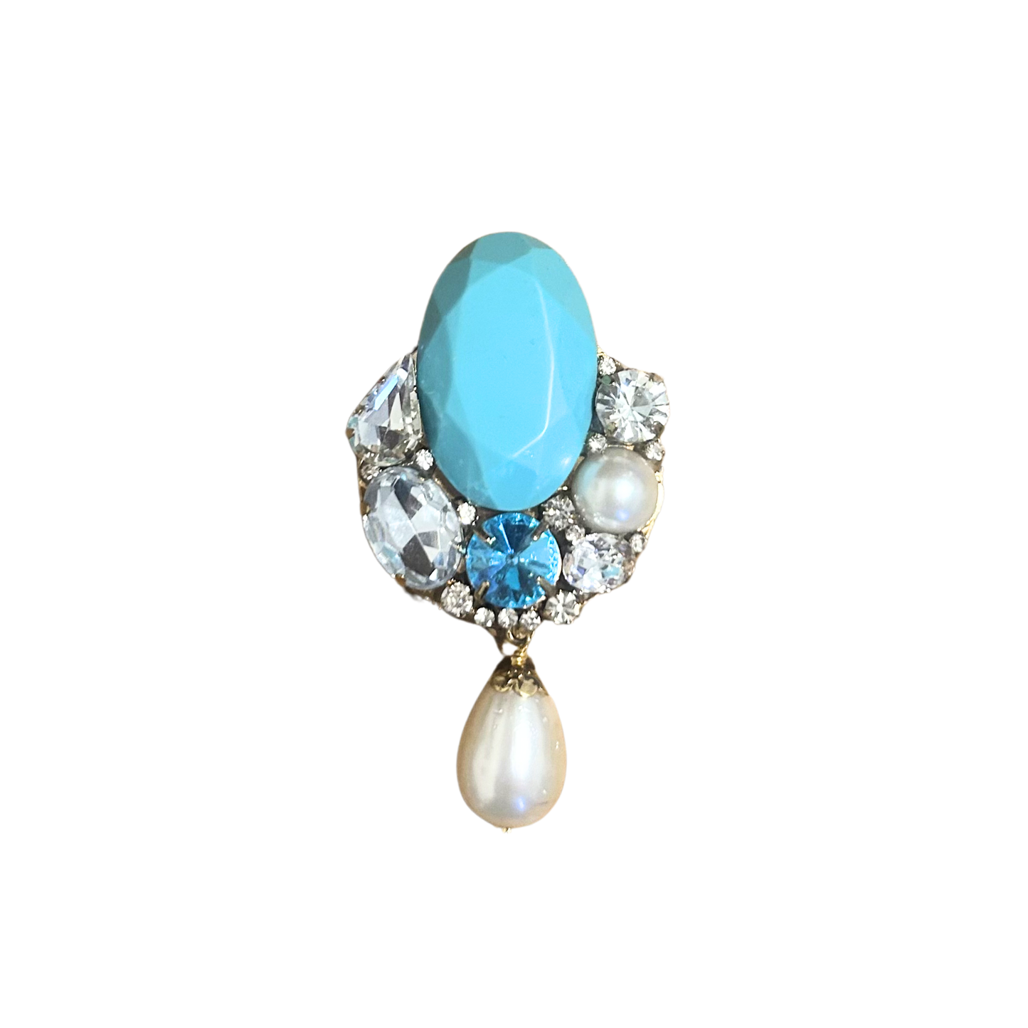 Broche Turquesa e Pérolas