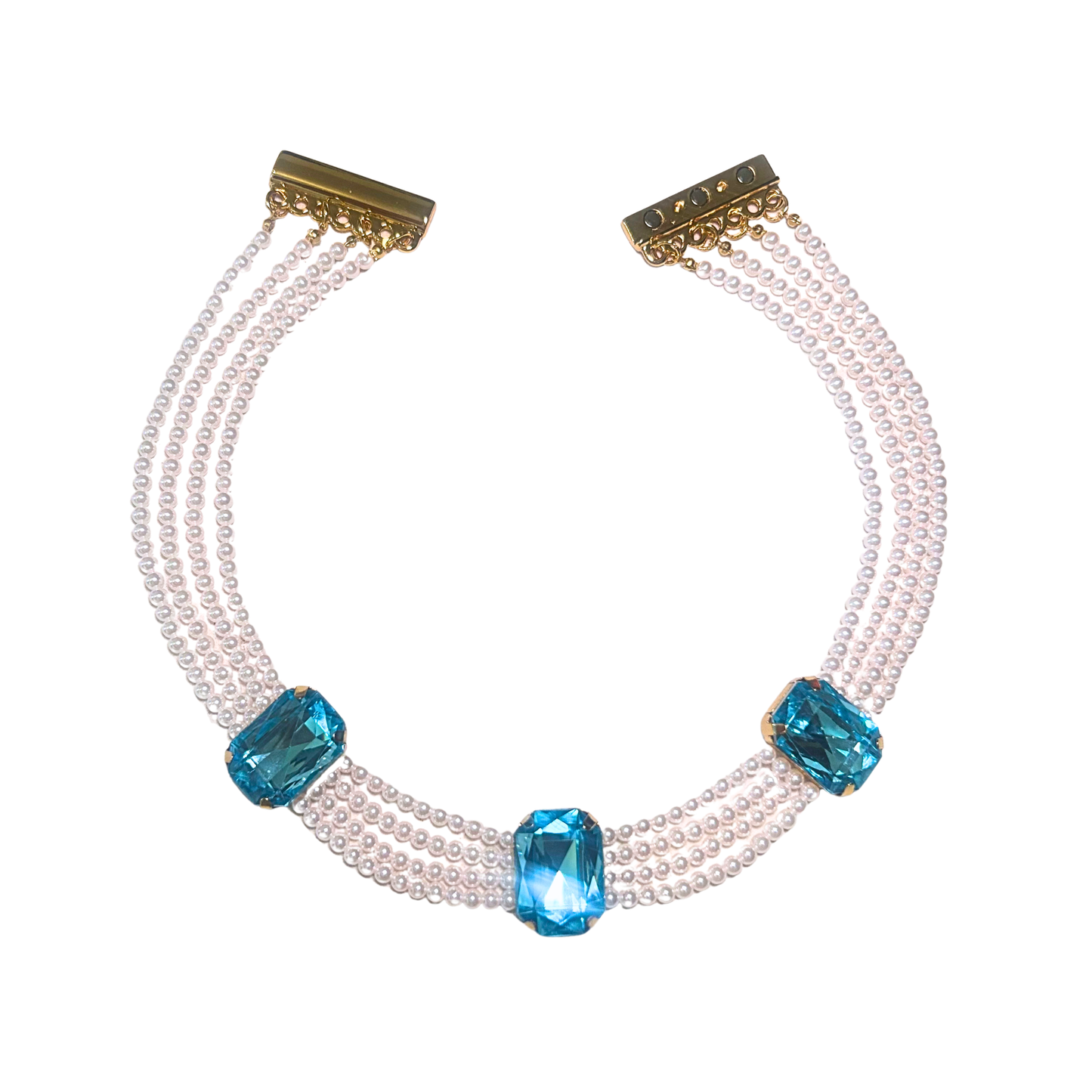 Chocker Pérolas e Cristais Aqua