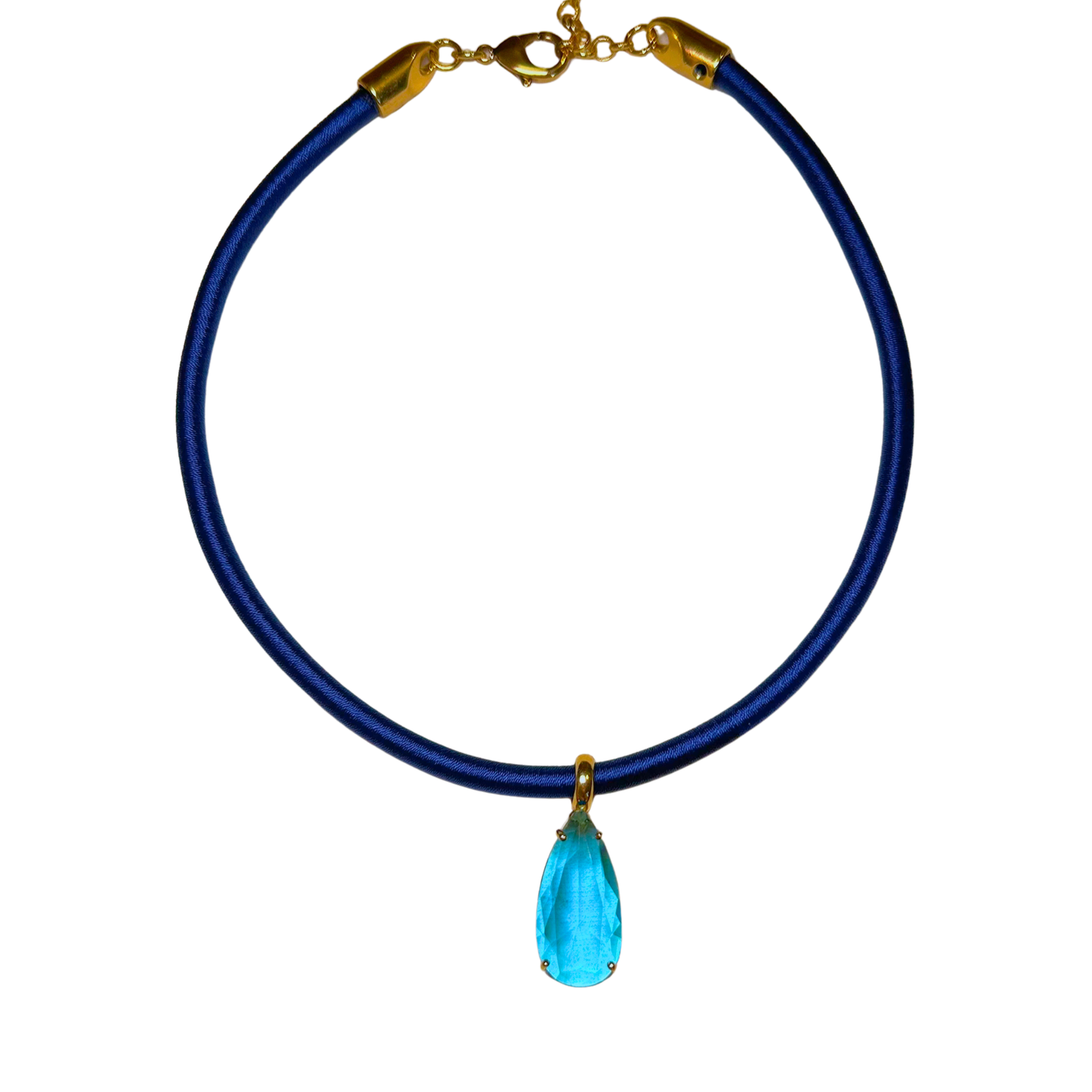 Colar Azul Seda e Cristal Aqua