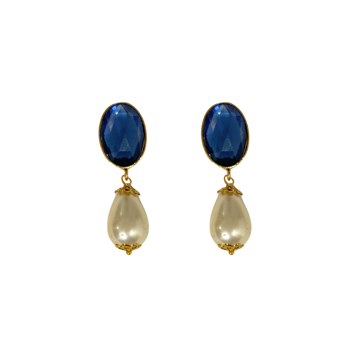 Brinco Cristal Azul e Pérola Gota