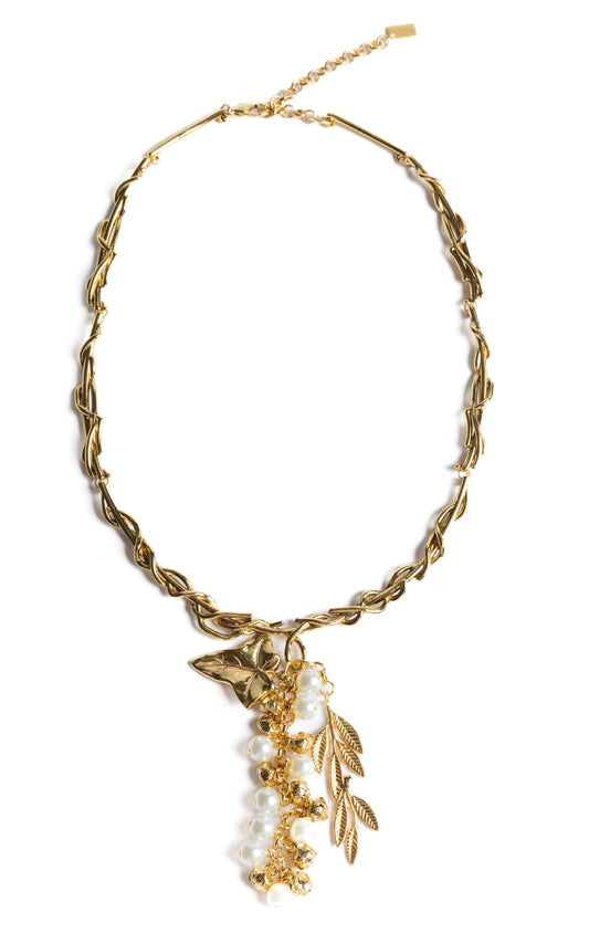 Choker folha com cacho de pérola