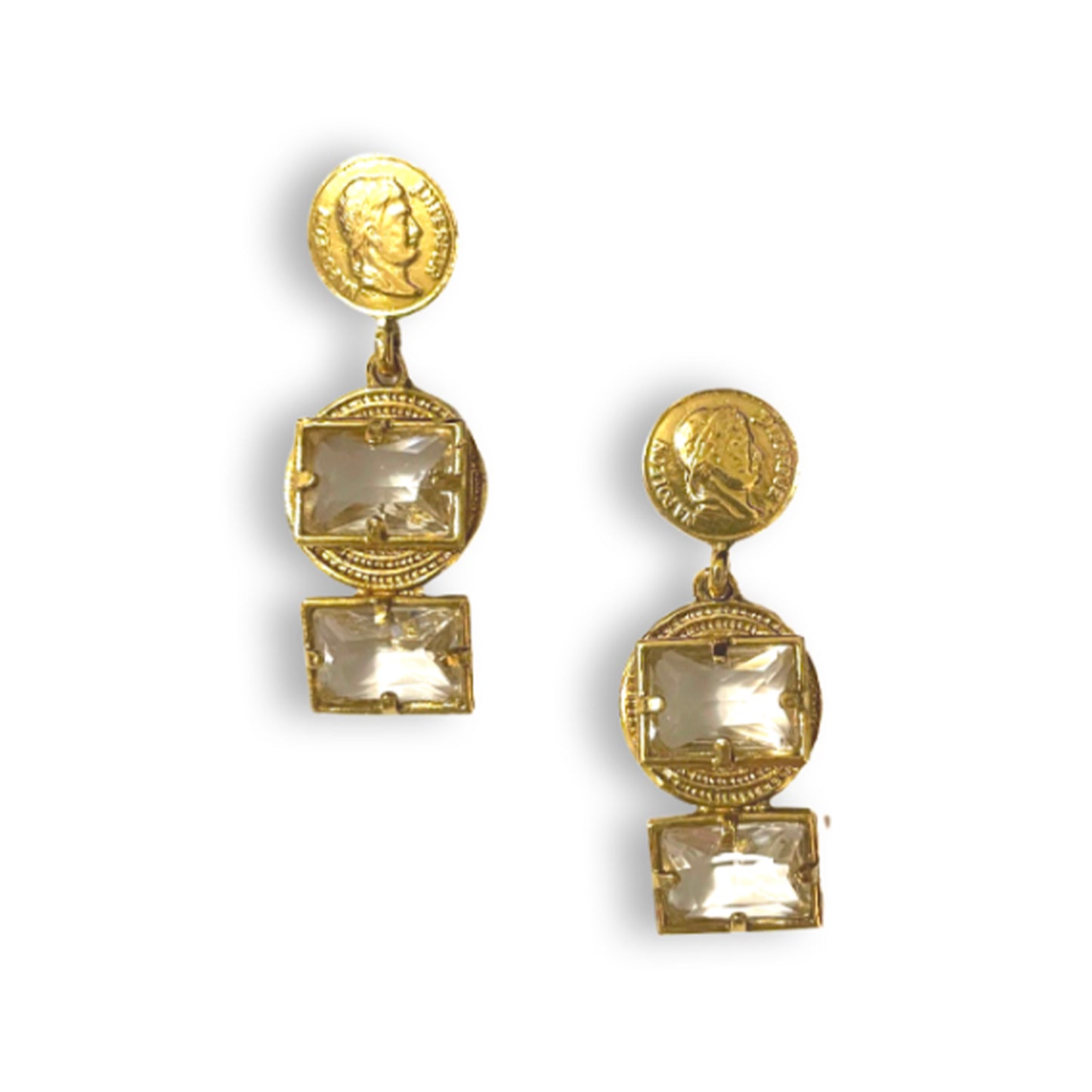 Brinco Fortune Dourado com Dois Cristais
