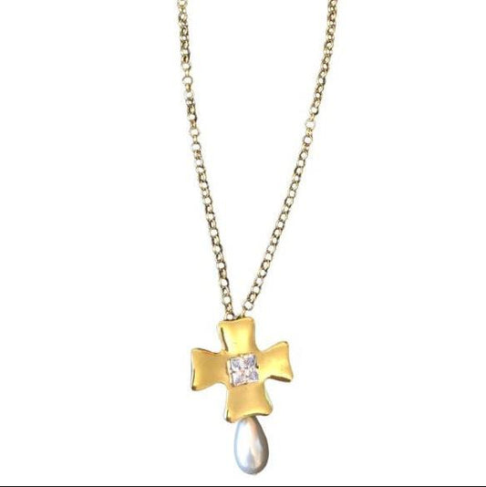 Colar Portrait Cruz com Pérola