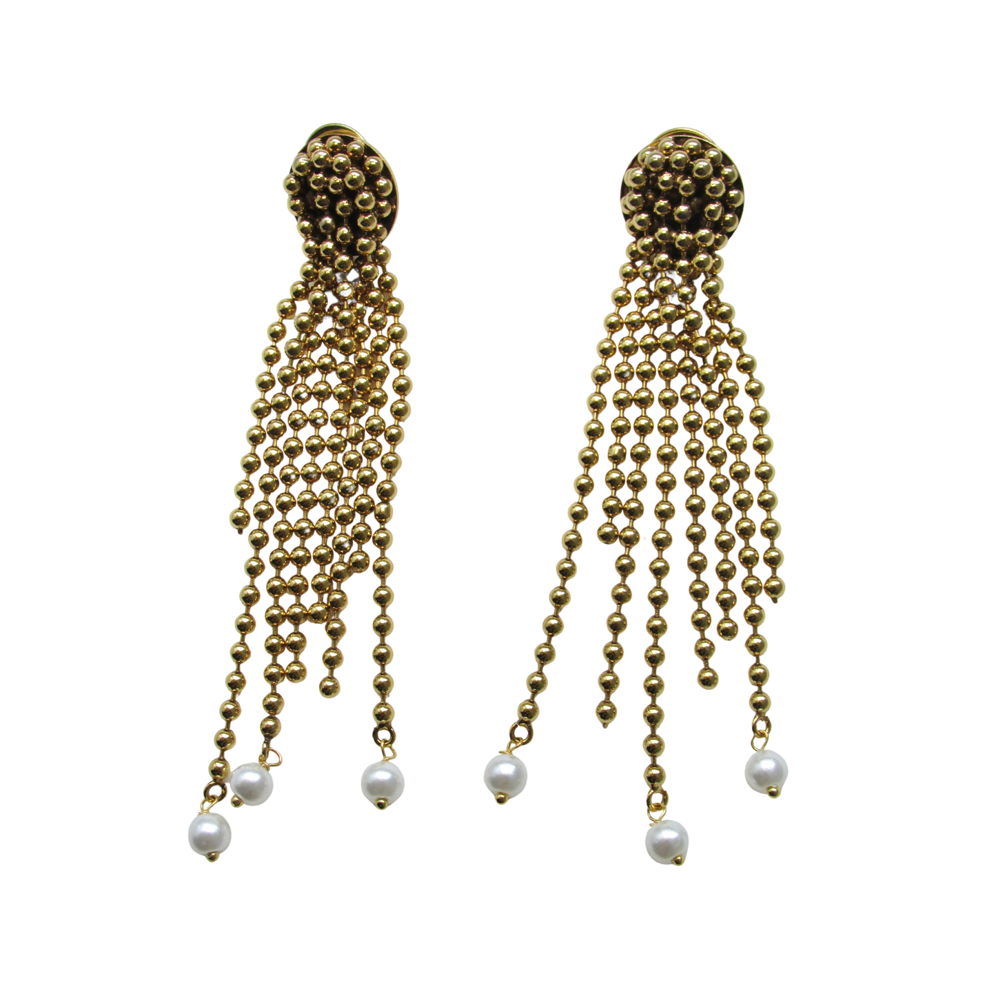 Brinco Chuveiro de Bolinhas Ouro e Pérolas