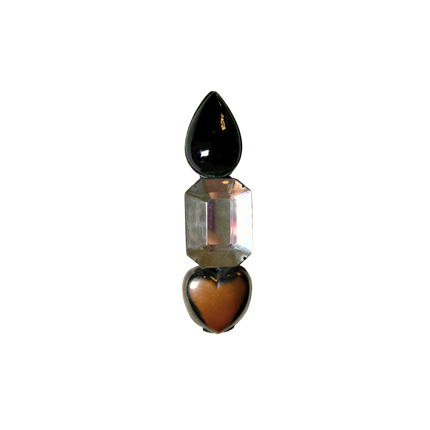 Broche Cristal com Gota Preto e Coração