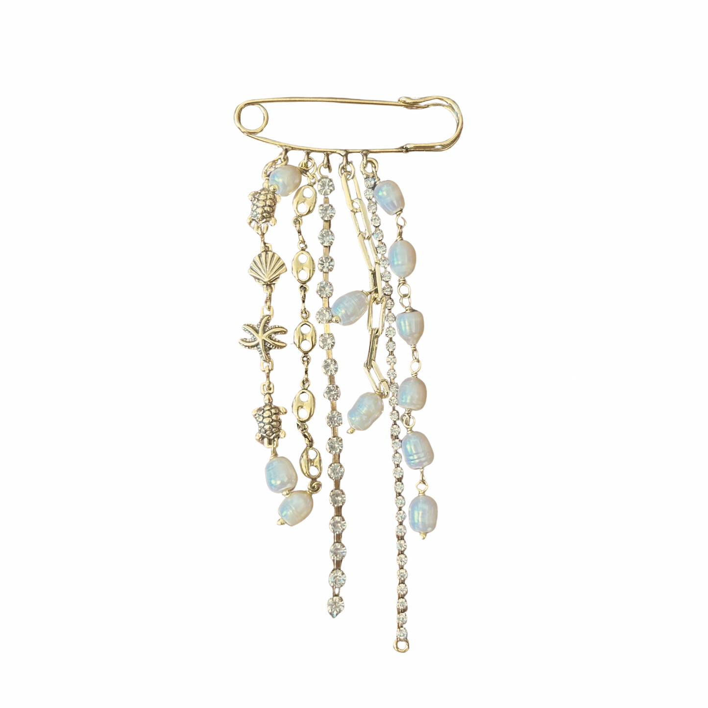 Broche Alfinete Pérolas e Tartarugas
