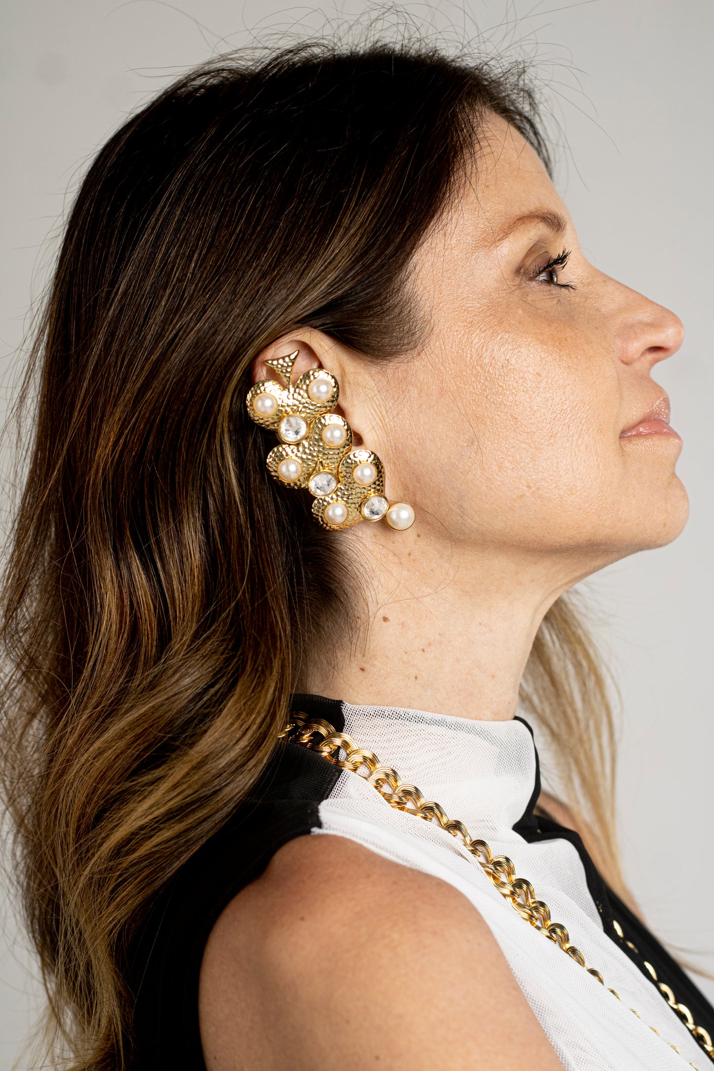 Brinco Três Corações Pérola