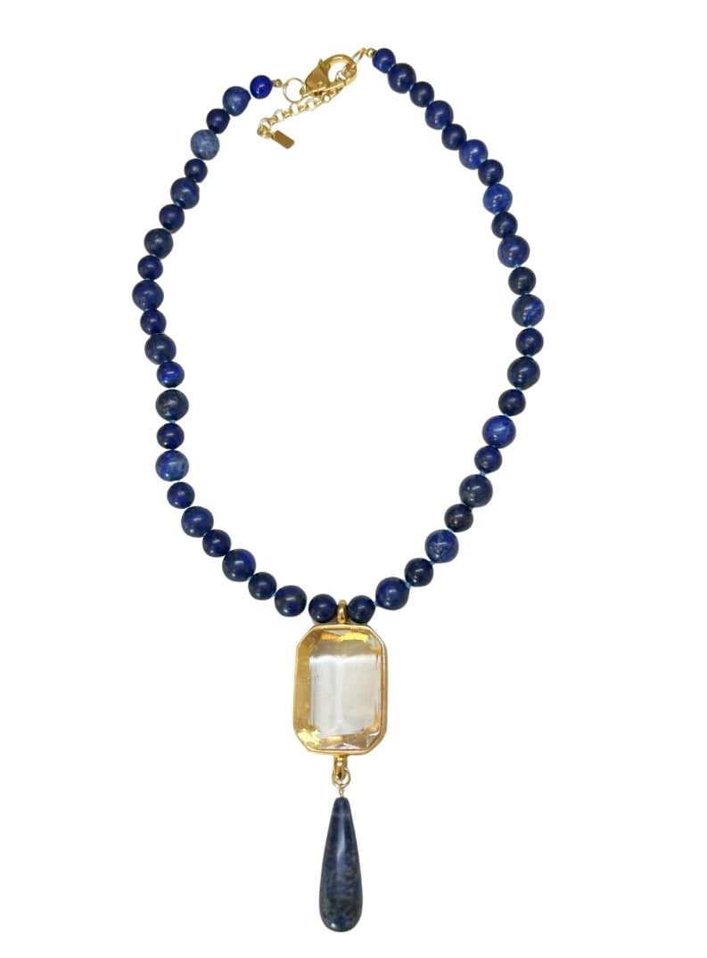 Colar Lapis Lazuli com Cristal e Gota