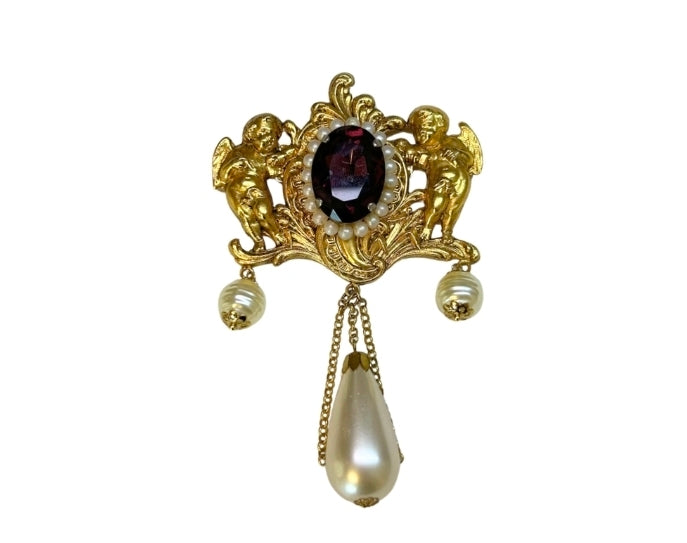 Broche Luxo Cristal e Pérolas