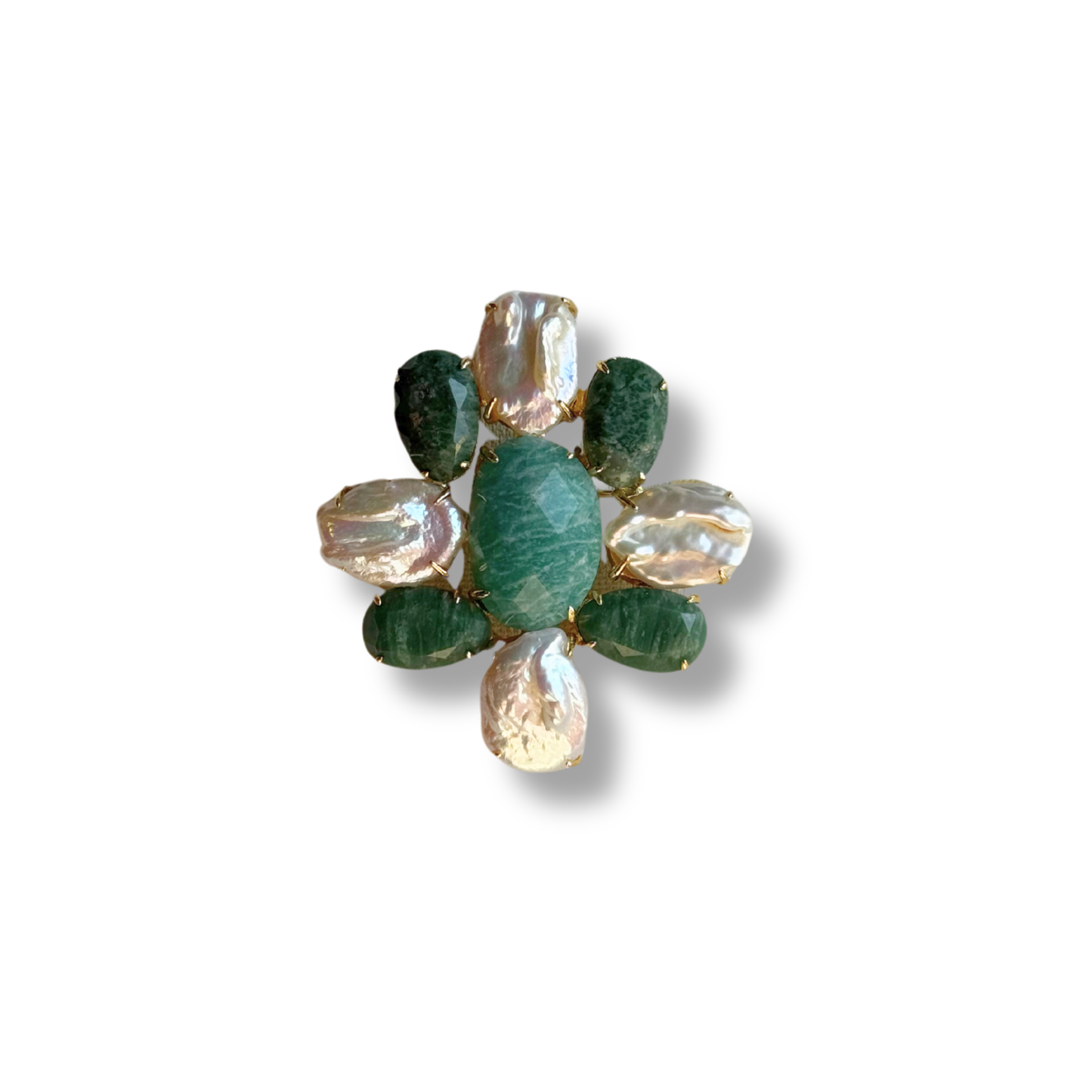 Broche Flor Turquesa e Pérolas