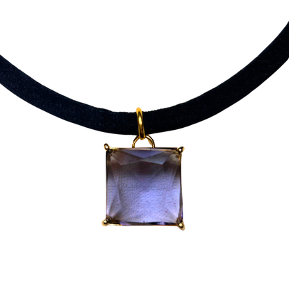 Colar de Veludo e Cristal Lilás