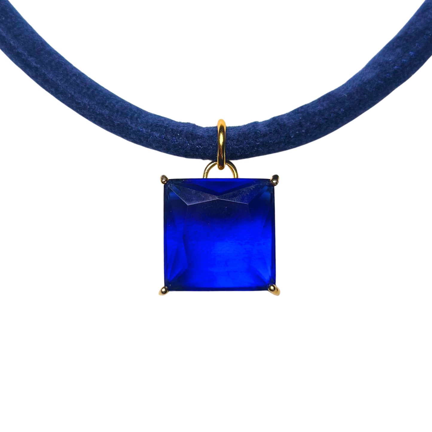 Colar Veludo e Cristal Azul Cobalto