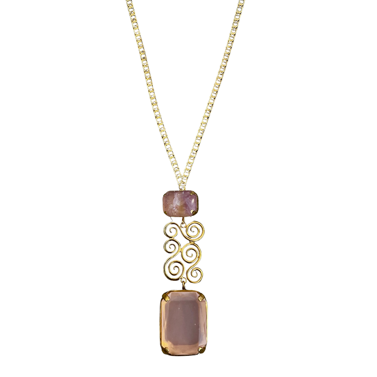 Colar Adele Longo Ametista e Quartzo Rosa