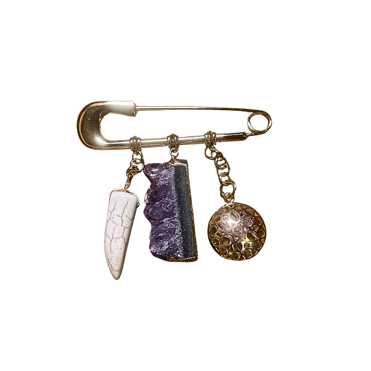 Broche Alfinete Ametista e Dente