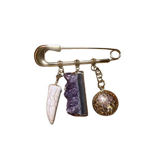Broche Alfinete Ametista e Dente