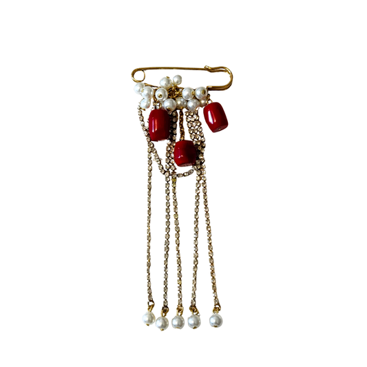 Broche Alfinete Pérolas e Coral