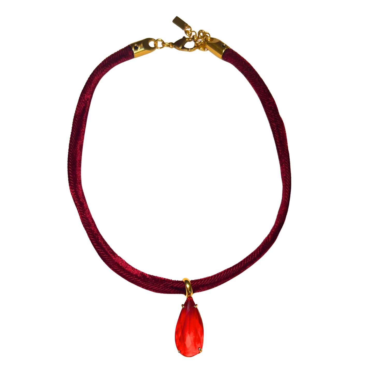 Colar Veludo e Gota Cristal Vermelho