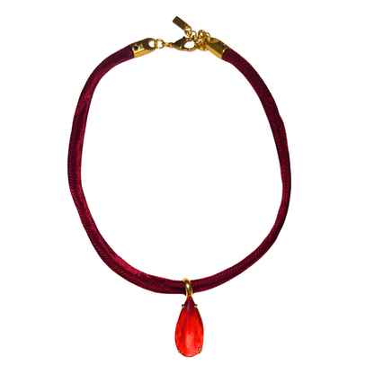 Colar Veludo e Gota Cristal Vermelho
