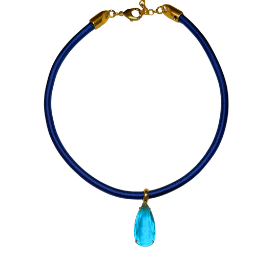 Colar Azul Seda e Cristal Aqua