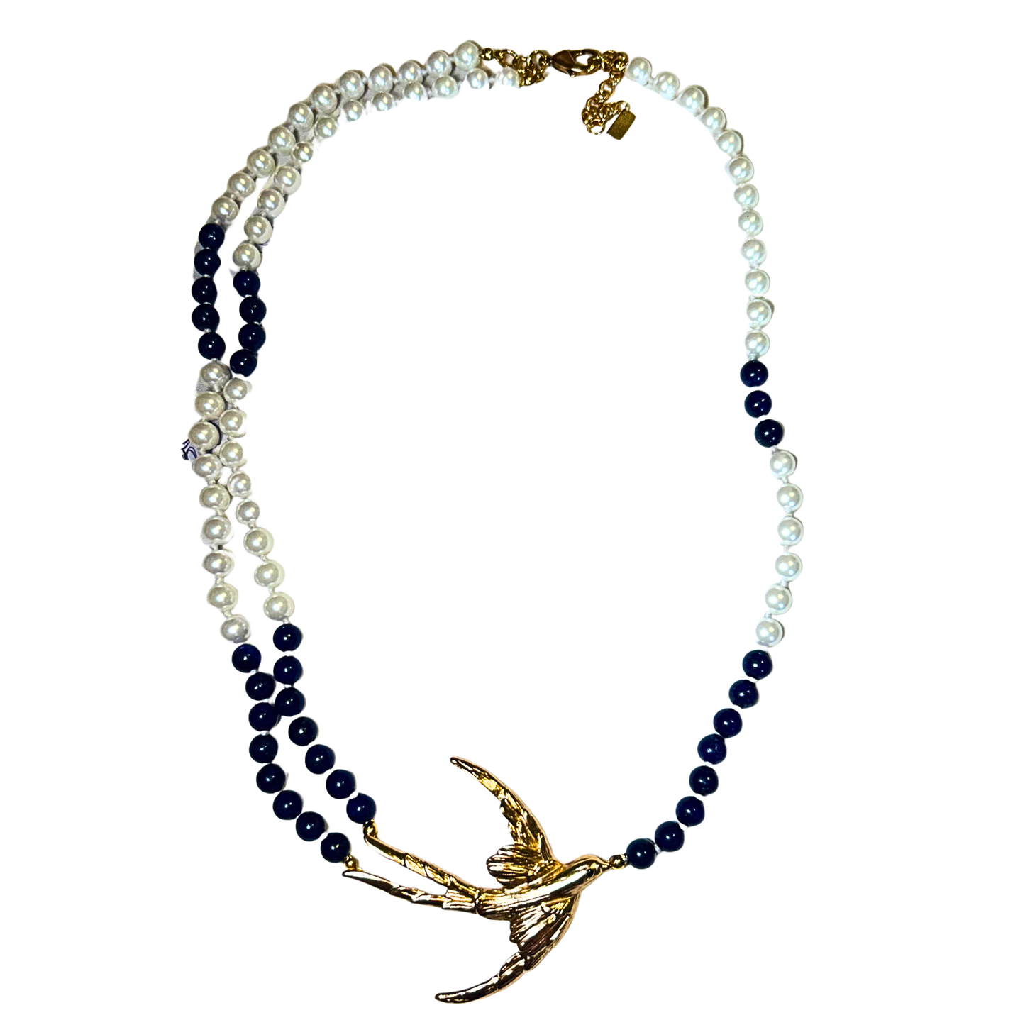 Colar Pérolas e Lápis Lazuli Andorinha