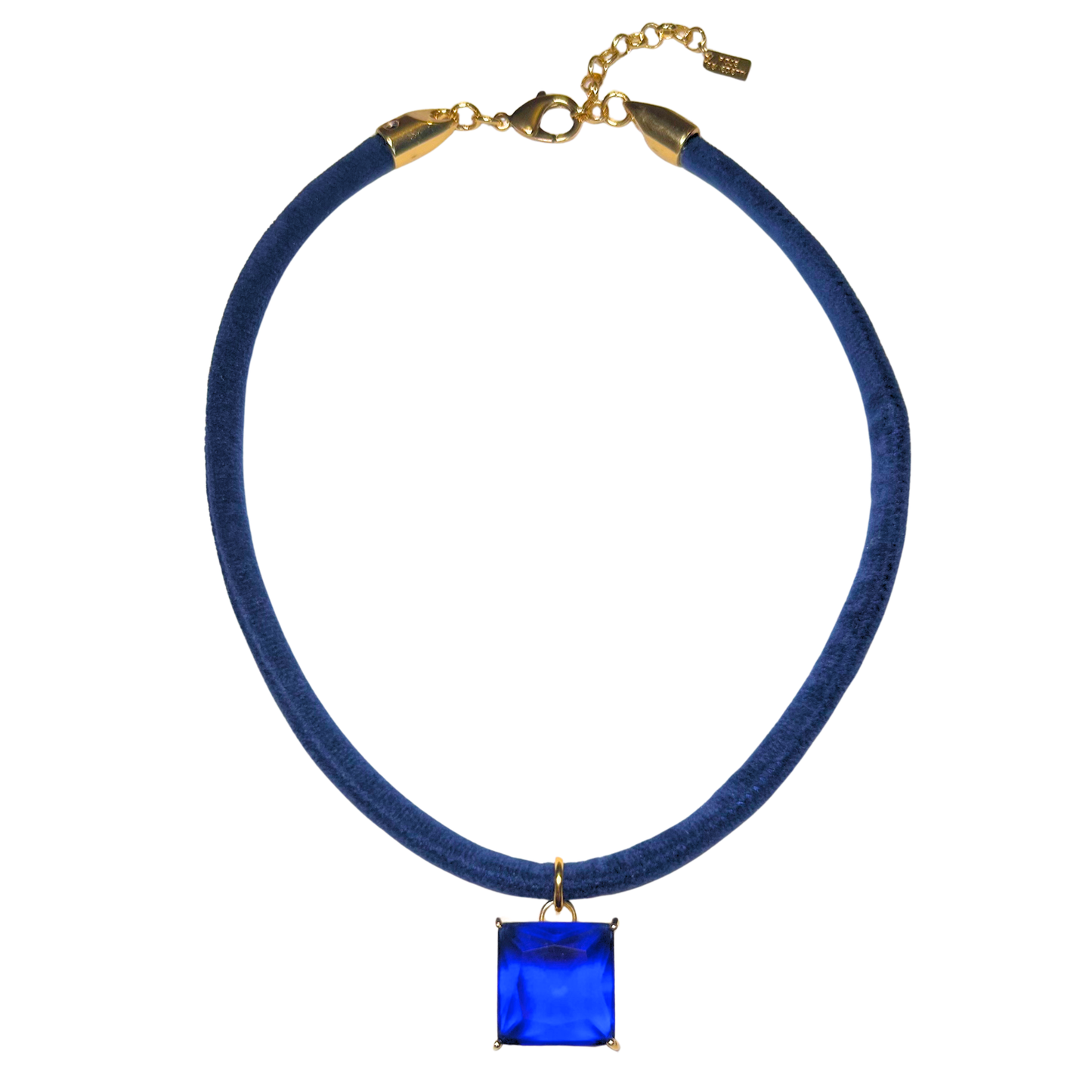 Colar Veludo e Cristal Azul Cobalto