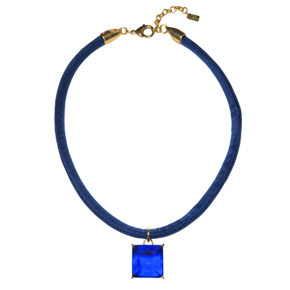 Colar Veludo e Cristal Azul Cobalto