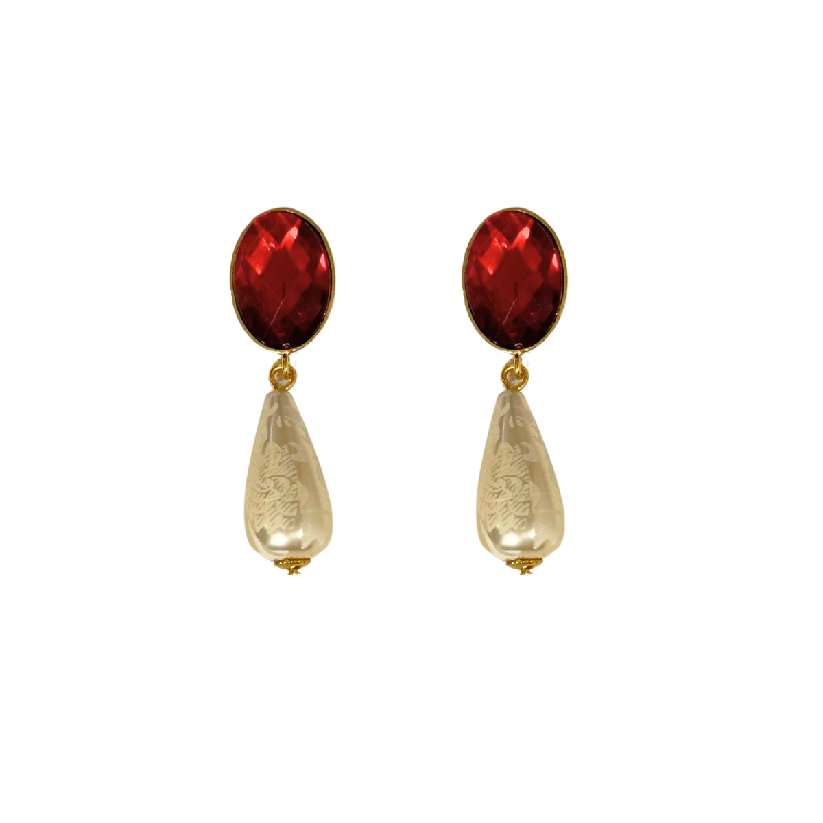 Brinco Cristal Vermelho e Pérola