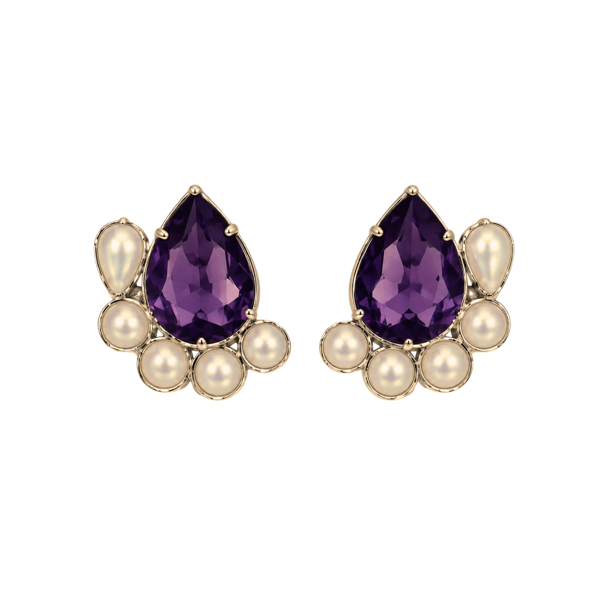 Brinco Chateau Cristal Roxo e Pérolas