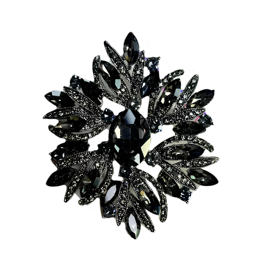 Broche Floco Negro Cravejado