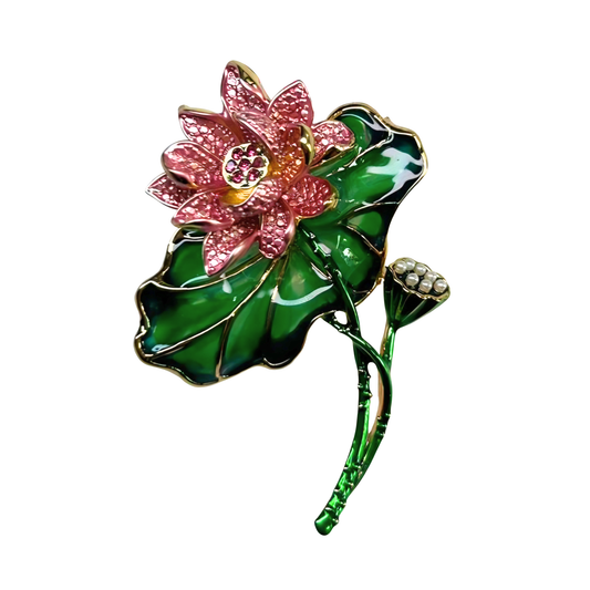 Broche Flor de Lótus Esmalte e Cristais