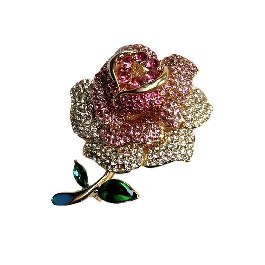 Broches Flor Rosa Cravejado