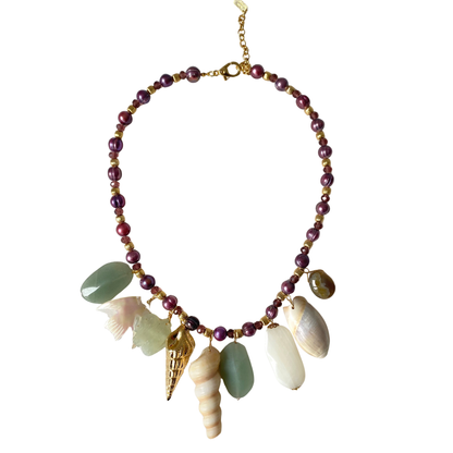 Colar Pérolas Lílas e Conchas