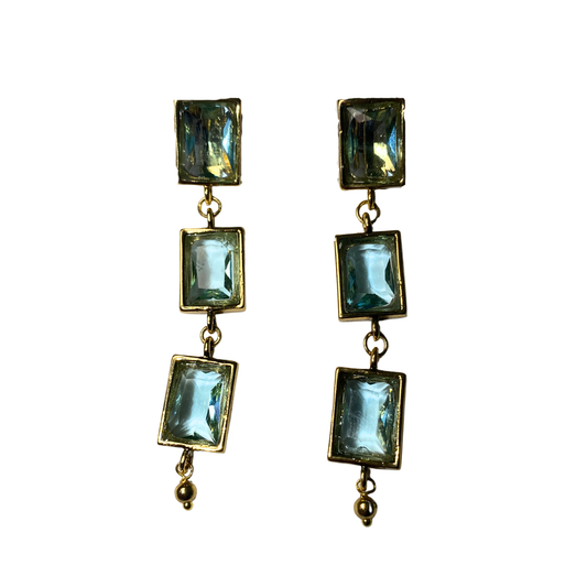 Brinco Longo Cristais Josephine Aquamarine