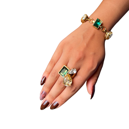 Anel 3 Cristais Josephine Verde