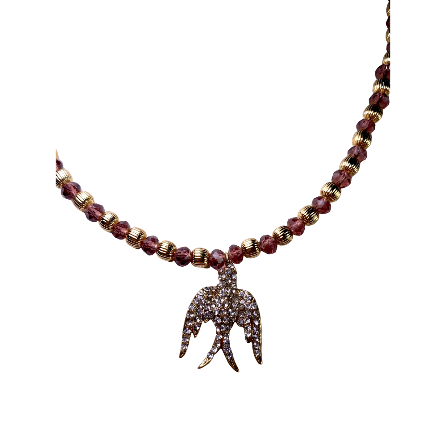 Colar Pomba Longo e Cristal Roxo