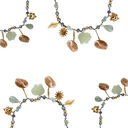 Colar Elefante Jade e Pérolas Verde