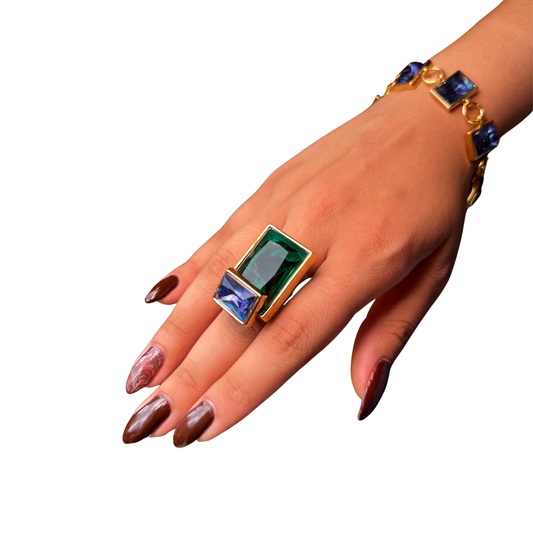 Anel Realeza Josephine Verde com Azul