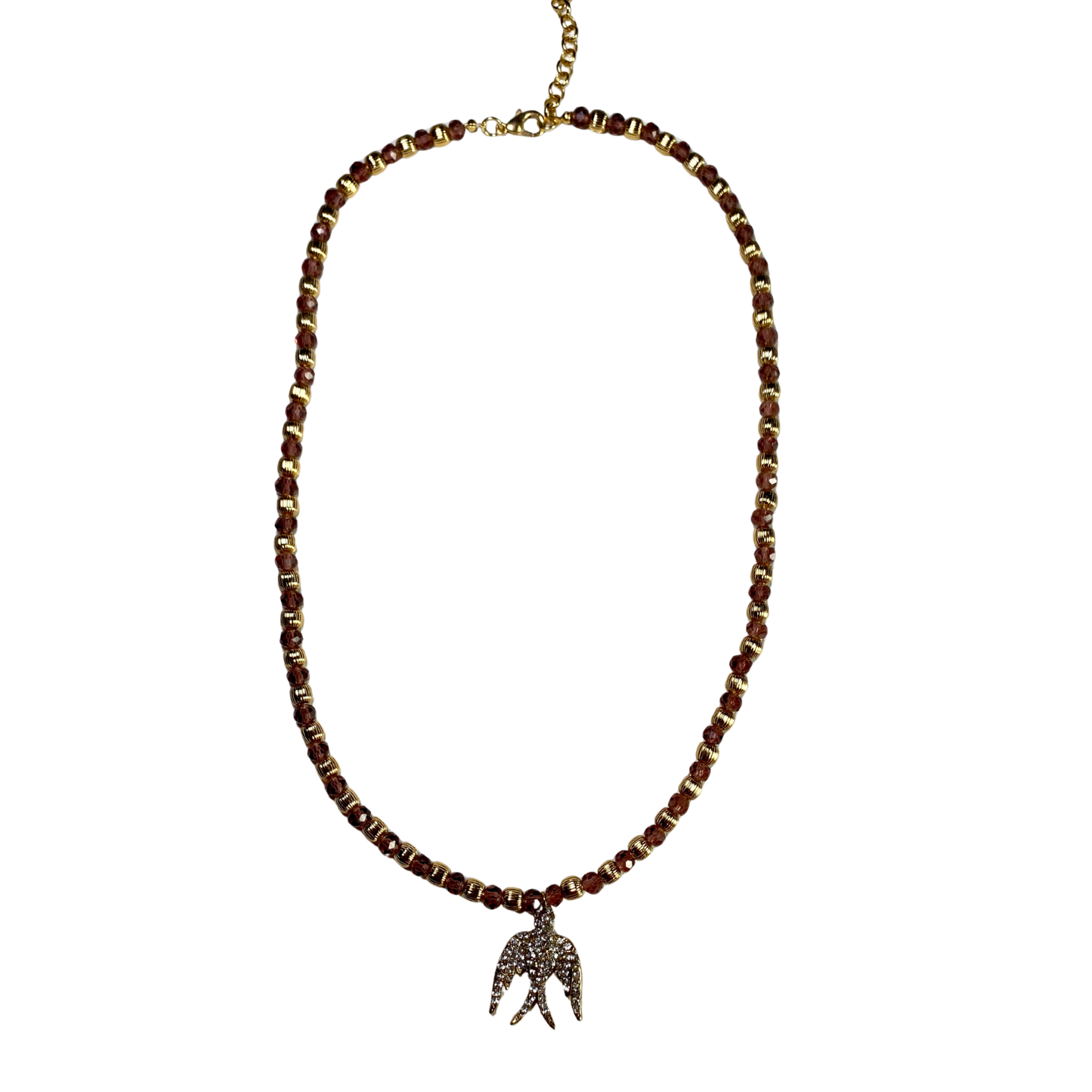 Colar Pomba Longo e Cristal Roxo