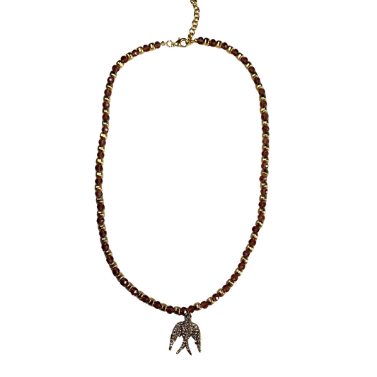 Colar Pomba Longo e Cristal Roxo