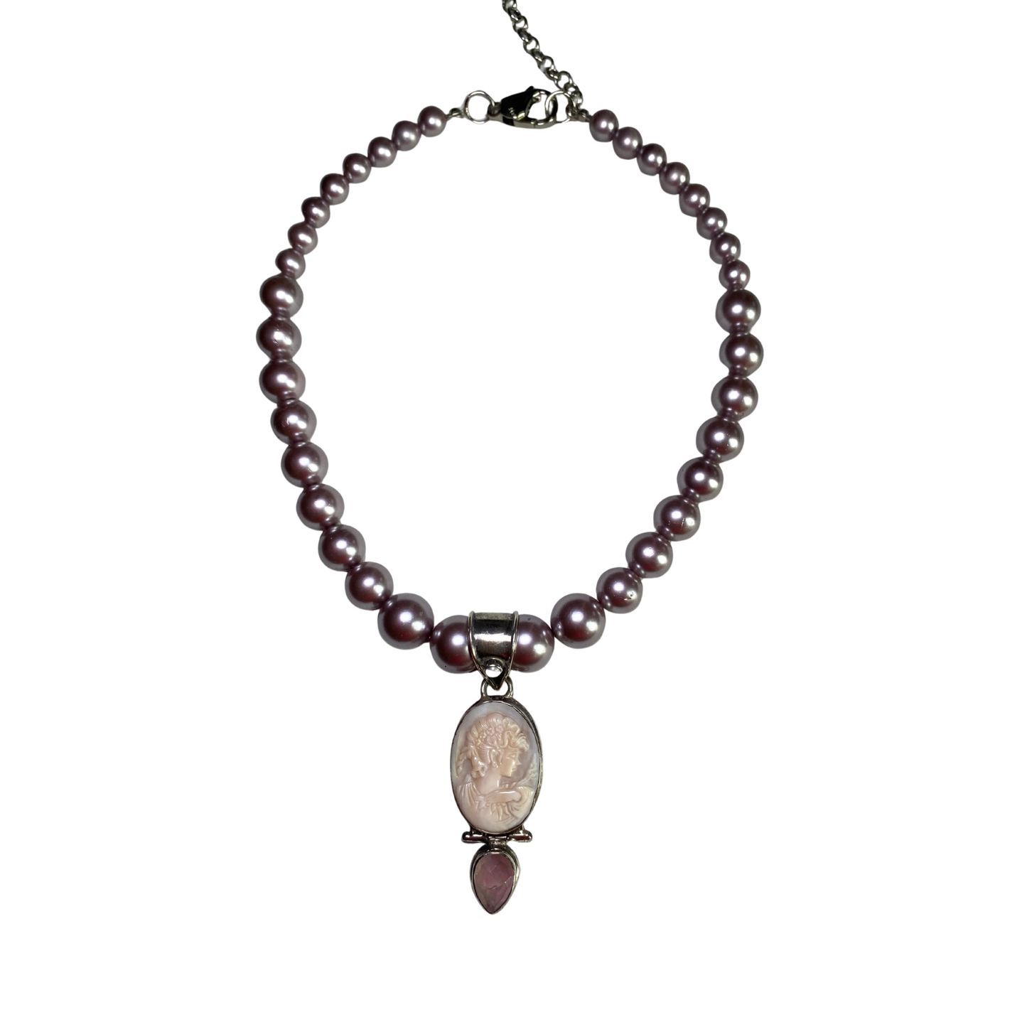 Colar Pérolas Lilás com Camafeu Vintage