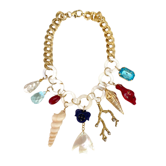 Colar Madre Pérolas Peixe e Coral