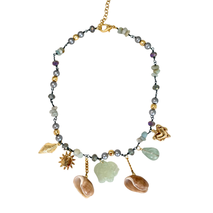 Colar Elefante Jade e Pérolas Verde