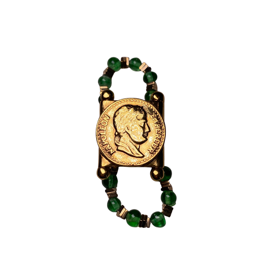 Anel Euro com Cristais Verdes