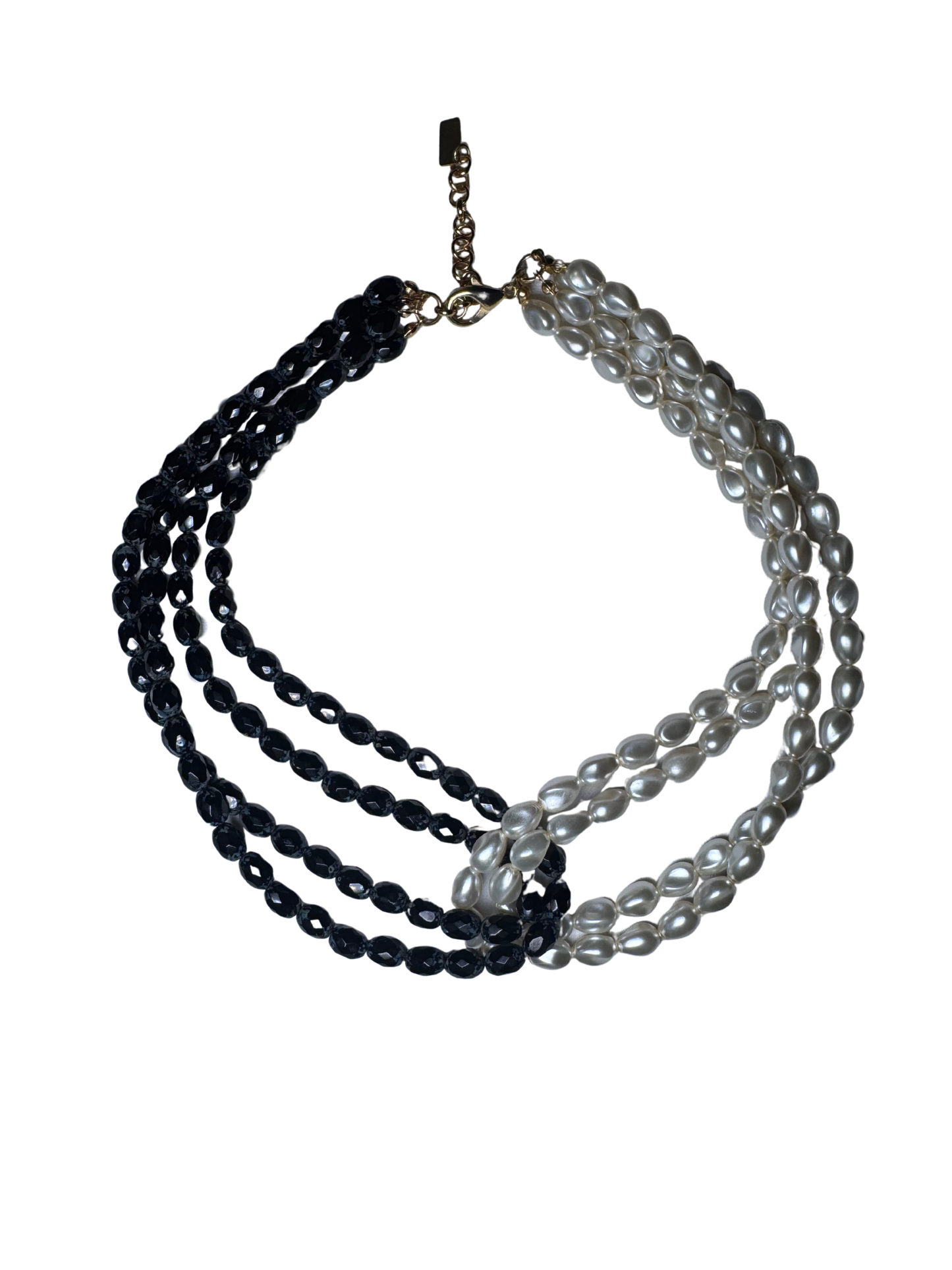 Colar de Pérolas Preto e Branco