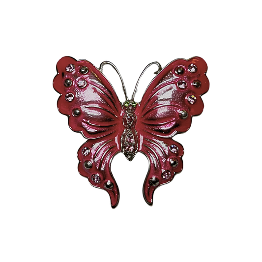 Broche Borboleta Rosa e Cristais Rosa