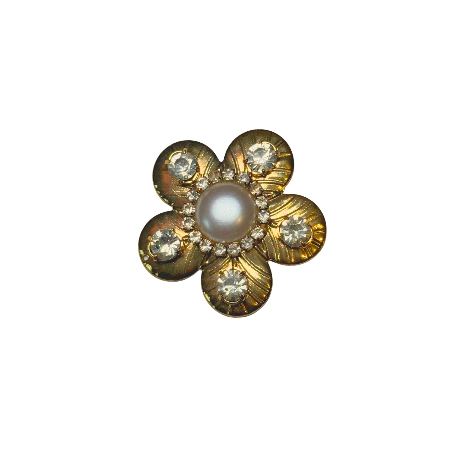Broche Flor Cristais e Pérola