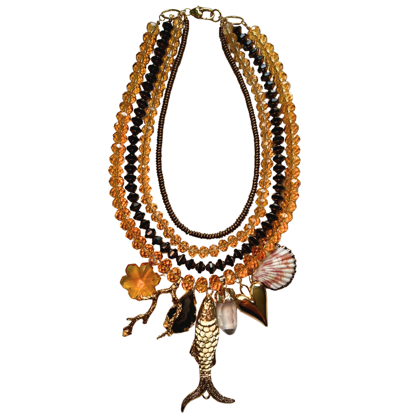 Colar Cristais Amarelos e Tons Terrosos