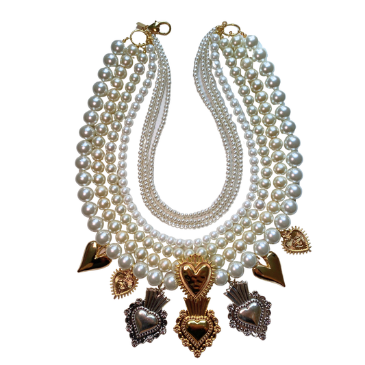 Colar Maxi Pérolas e Corações