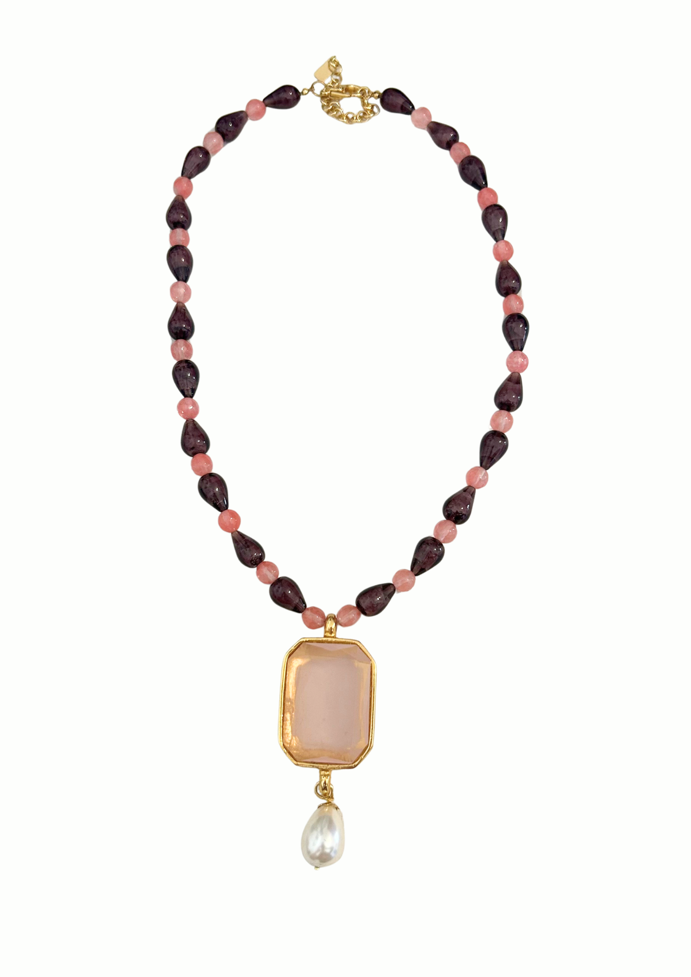 Colar Quartzo Rosa com Ametistas
