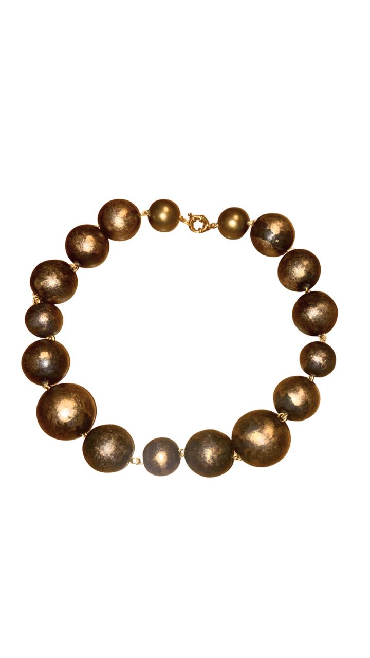 Colar Bolas Marrom e ouro velho